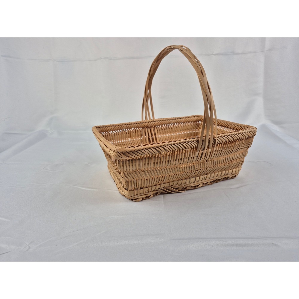 Vintage Woven Wicker Gathering Basket Rectangular Bamboo Rattan Garden‎ Handle
